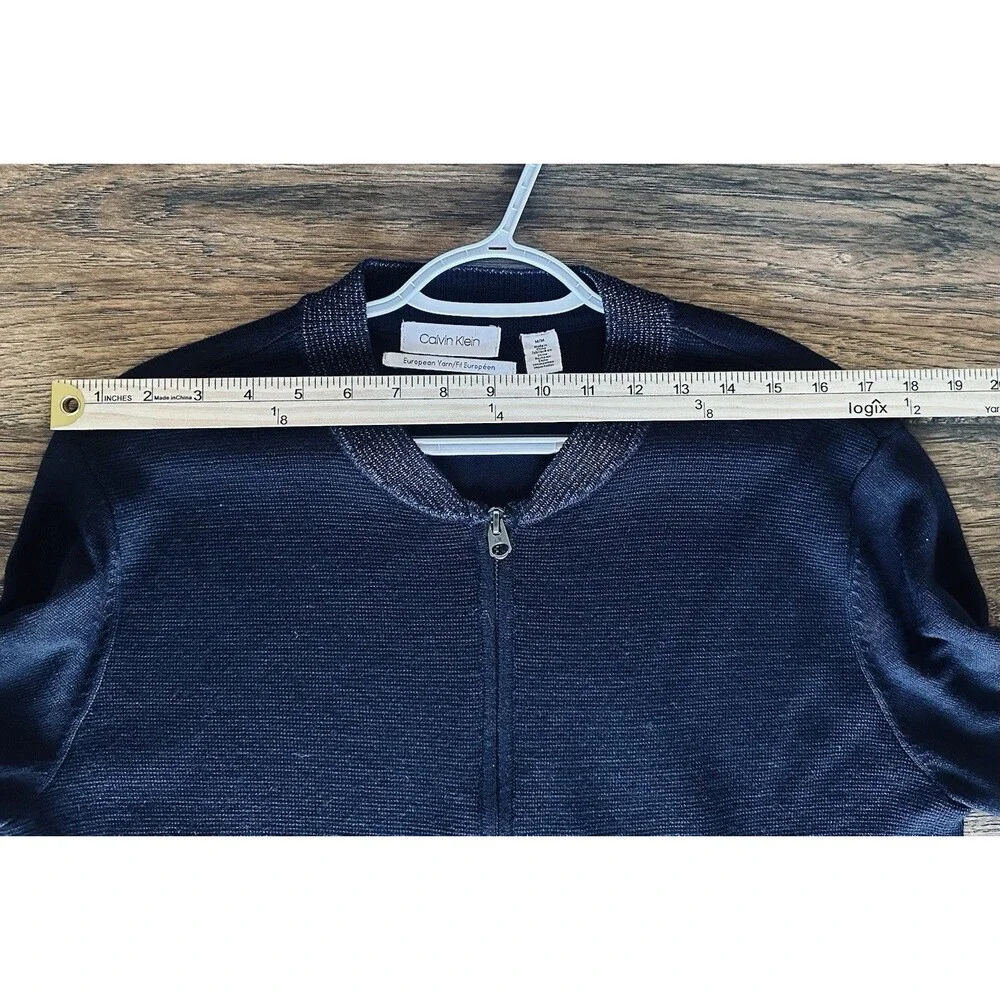 Calvin Klein Men’s Merino Wool Zip Sweater Jacket Navy Blue Size M